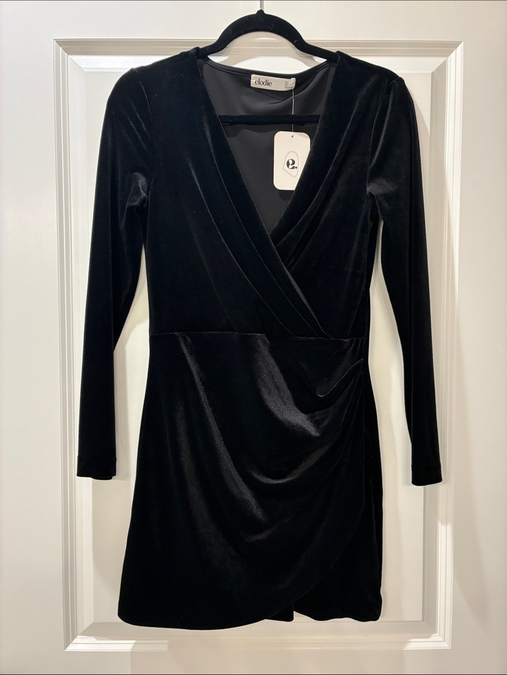 Elodie Black Velvet Long Sleeve Wrap Dress